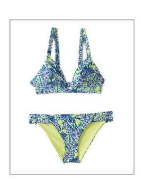 Adore Me Blue and Lime Green Floral Bikini Set